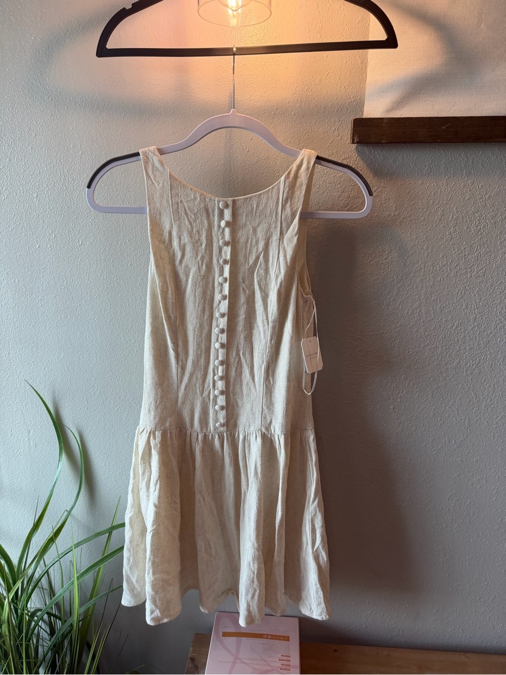 Altar'd State Cream Sleeveless Button-Back Mini Dress